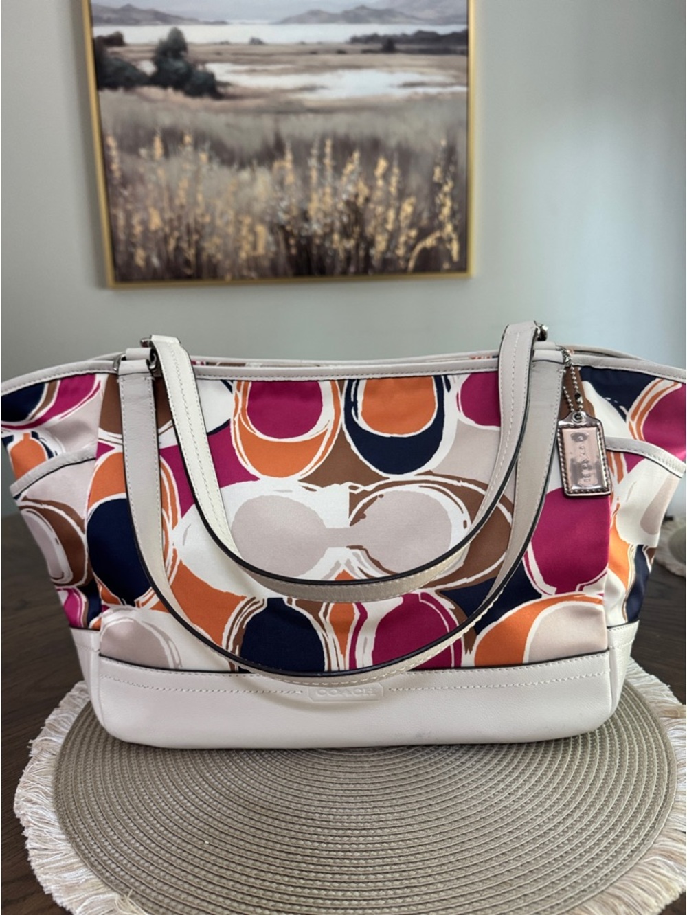 Coach Park Hand drawn Carrie Circle Print Tote - Pink, Orange, Navy & Cream